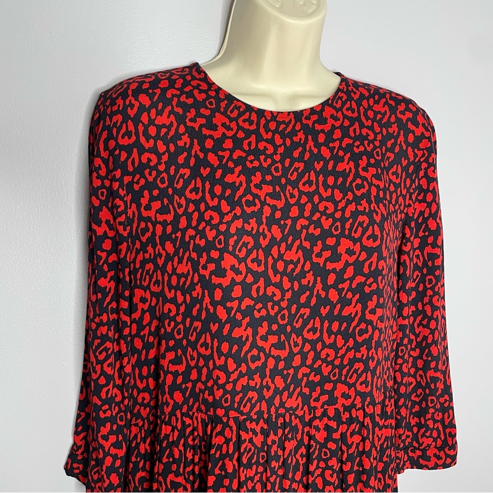 Zara Red Leopard Printed Midi Tent Ruffle Hem Dre… - image 3